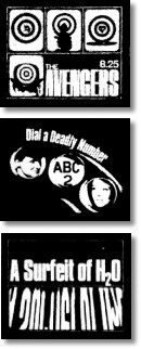 Caption Cards (cartones de títulos) realizados por John Stamp para Los Vengadores. Haga click sobre la imagen para ver los gráficos originales en el sitio web Elan Avengers